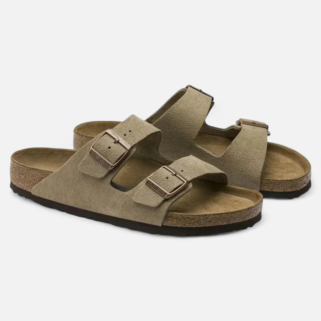 Delravo | Taupe Suede Leather – Casual Sandals with Flexible Anatomical Footbed