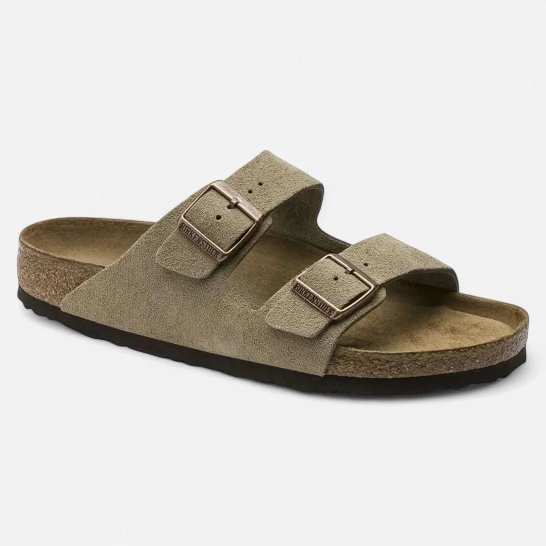 Delravo | Taupe Suede Leather – Casual Sandals with Flexible Anatomical Footbed