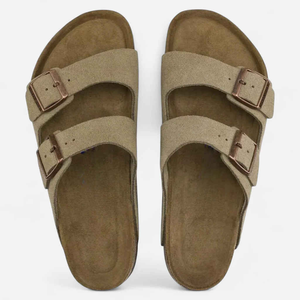 Delravo | Taupe Suede Leather – Casual Sandals with Flexible Anatomical Footbed