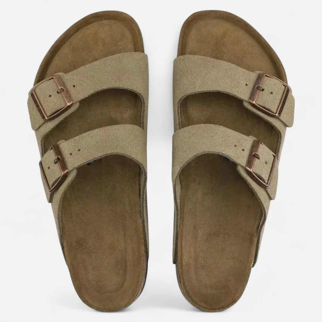 Delravo | Taupe Suede Leather – Casual Sandals with Flexible Anatomical Footbed